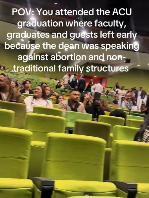 Graduating students at a Melbourne university staged a mass walkout Mr de Bruyn’s speech. Picture: TikTok