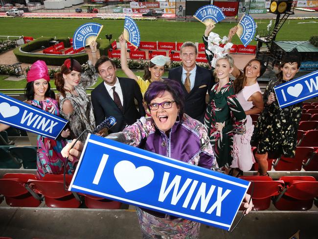 Winx part-owner Debbie Kepitis with fans of the wonder mare before Saturday’s big race.