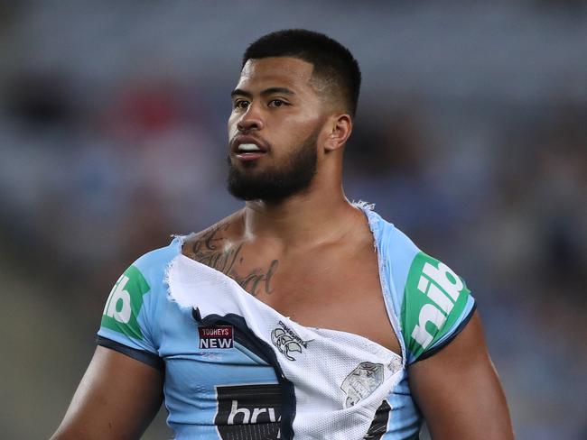 NSW's Payne Haas sent to the sin bin during Game 2 of the State of Origin match between the NSW Blues and Queensland Maroons at ANZ Stadium. Picture: Brett Costello