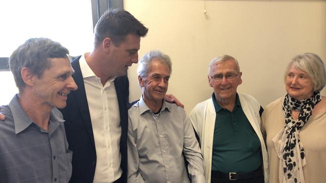 At the opening of the Harbord Literary Institute's 101-year-old time capsule were (left to right) Mark Sterland (Thomas Sterland's great grandson), Mayor Michael Regan, Alan Wright, Keith Sterland (Thomas Sterland's grandson) and Wendy Machon, from the Friends of Freshwater. Picture: Jim O'Rourke