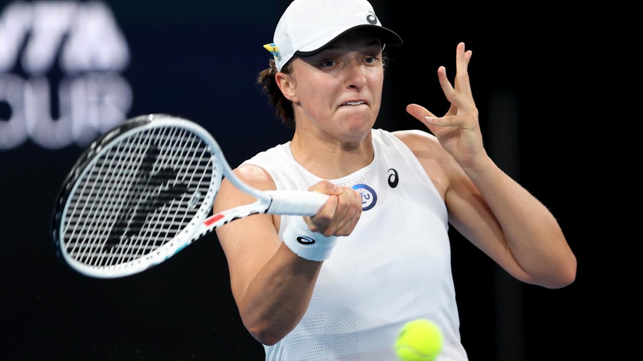 Iga Swiatek plays a forehand in her shock defeat to Jessica Pegula. Picture: Brendon Thorne/Getty Images