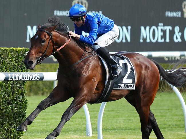 SYDNEY, AUSTRALIA - OCTOBER 28:  Adam Hyeronimus riding Tom Kitten wins Race 7 Moet & Chandon Spring Champion Stakes during Moet & Chandon Spring Champion Stakes Day - Sydney Racing at Royal Randwick Racecourse on October 28, 2023 in Sydney, Australia. (Photo by Jeremy Ng/Getty Images)