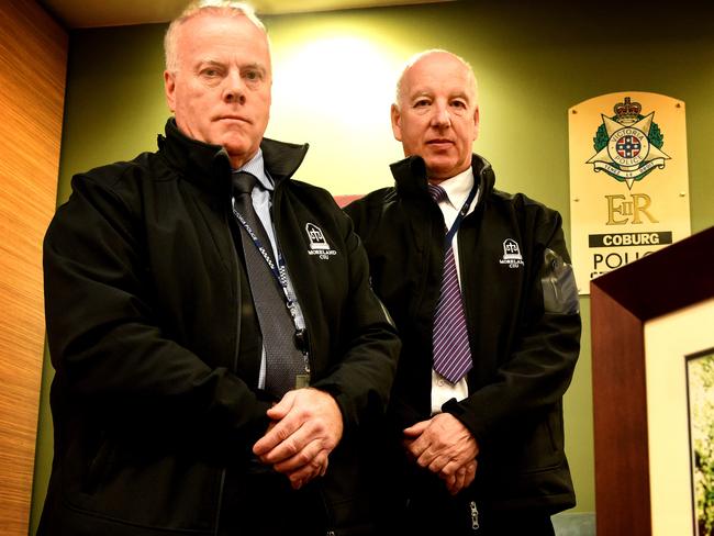 Former colleagues Sgt Paul O'Connell (left) and Stephen Bull in 2016. Picture: Tony Gough