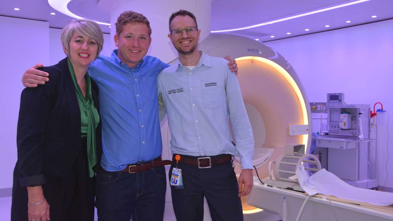 Celebrating the installation of the new coil are (from left) Tess Bourke, Lachlan Miles and Aiden Cook. Picture: Tobi Loftus