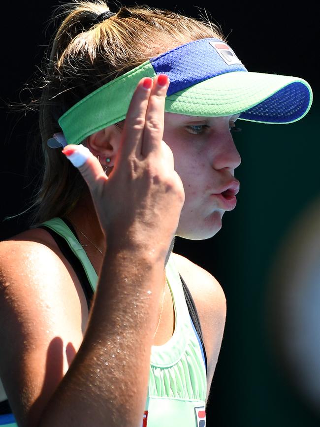 Sofia Kenin gets fired up in the first set. Picture: Getty Images