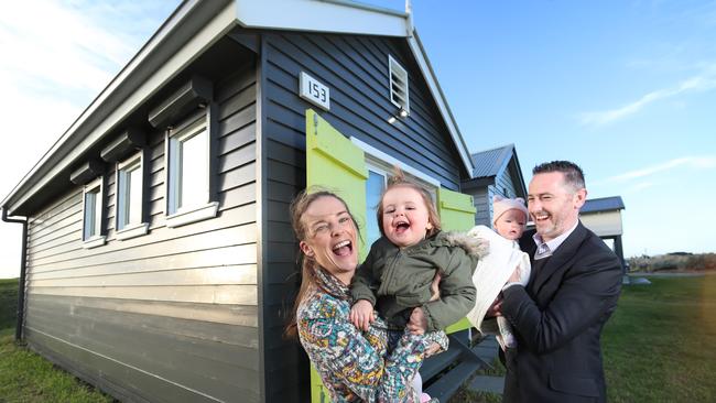 Clodagh and her husband Steven, with their children Eabha and Isabelle, sold their Werribee South boat shed in 2018. Picture: Alex Coppel