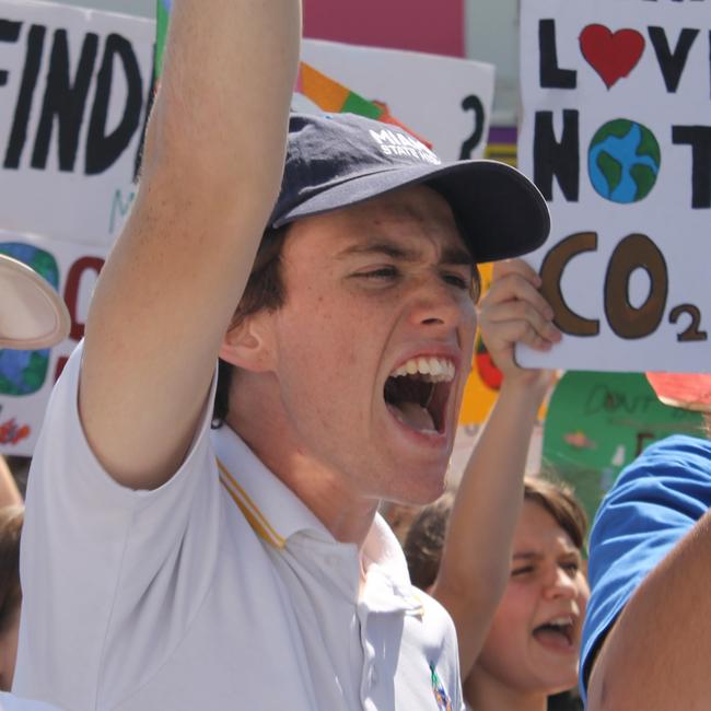 Narii Salmon of Miami State High School leads the Global Climate Strike march at Broadbeach on Friday. Picture: Luke Mortimer