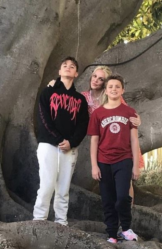 Britney Spears with sons Sean (left) and Jayden. Picture: Supplied