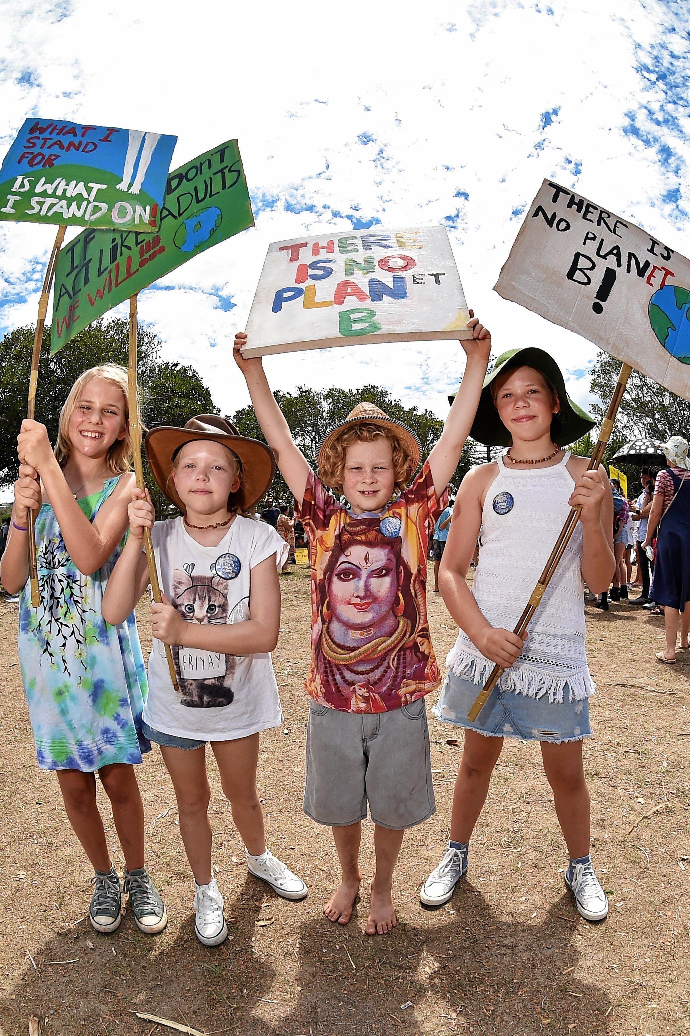 School students and community members gather at Peregain Beach to tell our politicians to take all them seriously and start treating climate change for what it is: a crisis and the biggest threat to our generation and gererations to come. Picture: Patrick Woods