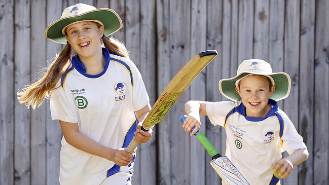 DAILY TELEGRAPH - Pictured in Hunters Hill today is Daniel 9 and Sophie Mitchell 11, who are hoping that the cricket season will be saved as the state comes out of lockdown in October. Picture: Tim Hunter.