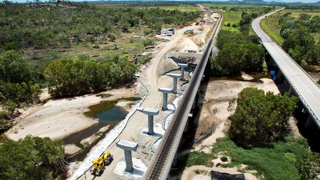 Work on the rail bridge over Euri Creek near Bowen as part of the Northern Missing Link project.