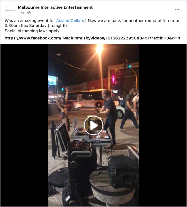 A Facebook post advertising a street party on Acland Street.