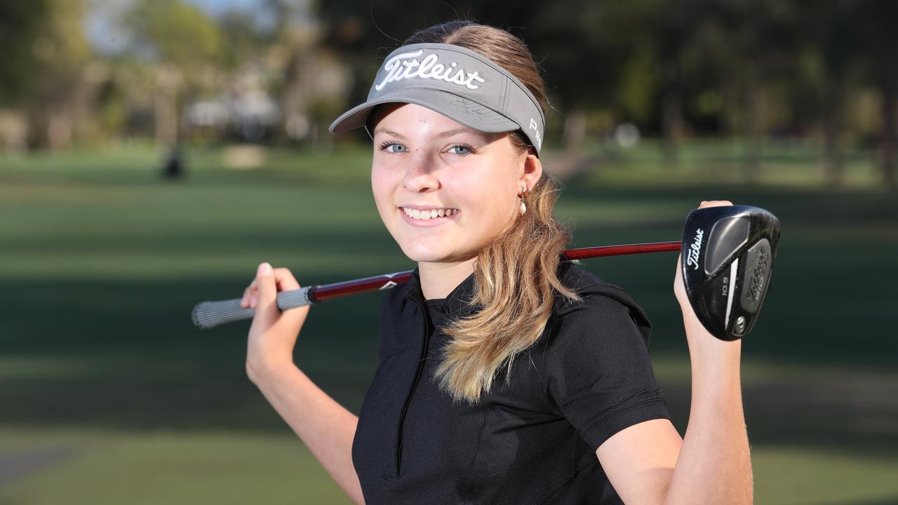 13 year old Lexie Mueller has a practice round at Surfers Paradise golf Club. Picture Glenn Hampson