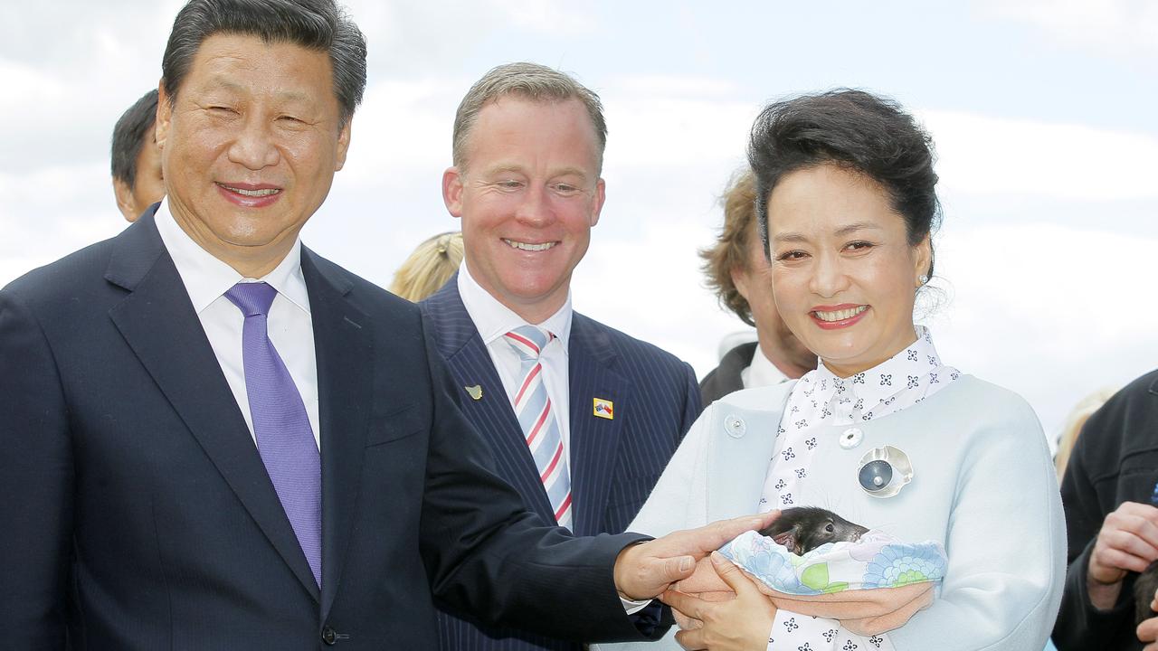 The Mayor says tourism has soared since Chinese President Xi Jinping (left) visited and his wife, Peng Liyuan, cuddled a Tasmanian devil.