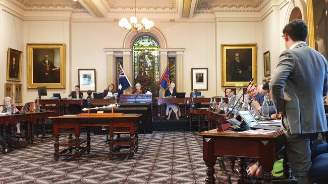 Team Adelaide leader Alexander Hyde addressed Tuesday night’s council meeting at Adelaide Town Hall. Picture: Colin James