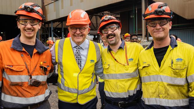 Anthony Albanese, second from left, in Wollongong on Friday. Picture: PMO via NewsWire