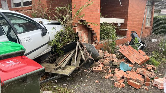 The vehicle smashed into the front porch of the Warrnambool home. Picture: Jack Colantuono