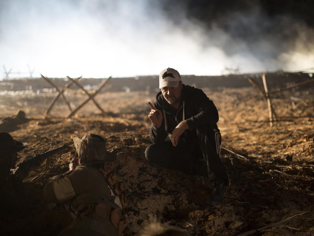 Director Russell Crowe on the set of The Water Diviner. Picture: Universal