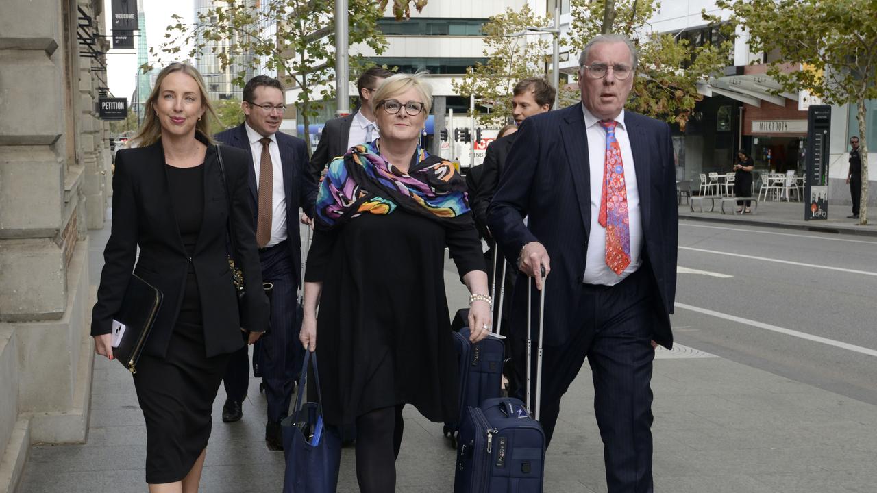 WA Liberal Senator Linda Reynolds arrives at David Malcolm Justice Centre with lawyer Martin Bennett ahead of mediation session to try and settle a defamation suit she lodged against her former staffer Brittany Higgins and fiance David Sharaz. Picture: NewsWire / Sharon Smith