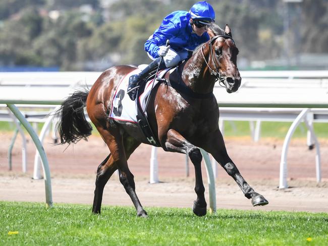 Traffic Warden ridden by Jamie Kah wins the MSS Security Sires' Produce Stakes at Flemington Racecourse on March 09, 2024 in Flemington, Australia. (Photo by Pat Scala/Racing Photos via Getty Images)