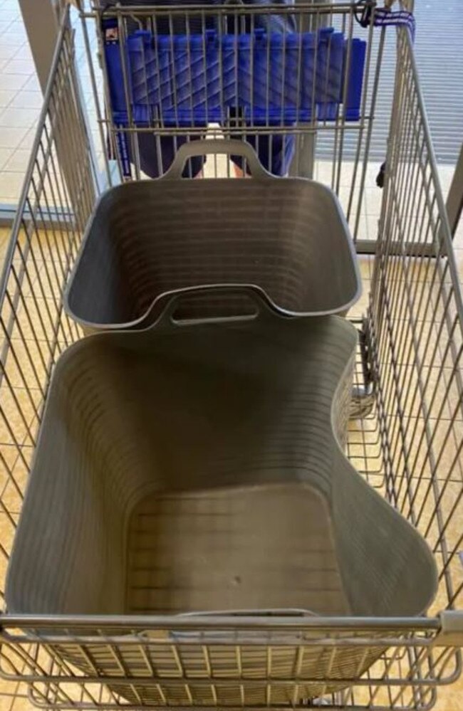 Earlier this year another mum revealed how she puts two tubs into her Aldi trolley to make packing easier and quicker. Picture: Facebook/AldiMums