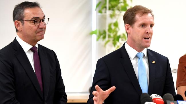 Premier Steven Marshall and trade minister Stephen Patterson. Picture: Tricia Watkinson