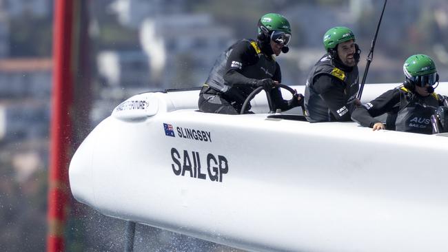 The Australian team are in third place overall after the drama packed opening day. Picture: Felix Diemer/SailGP.