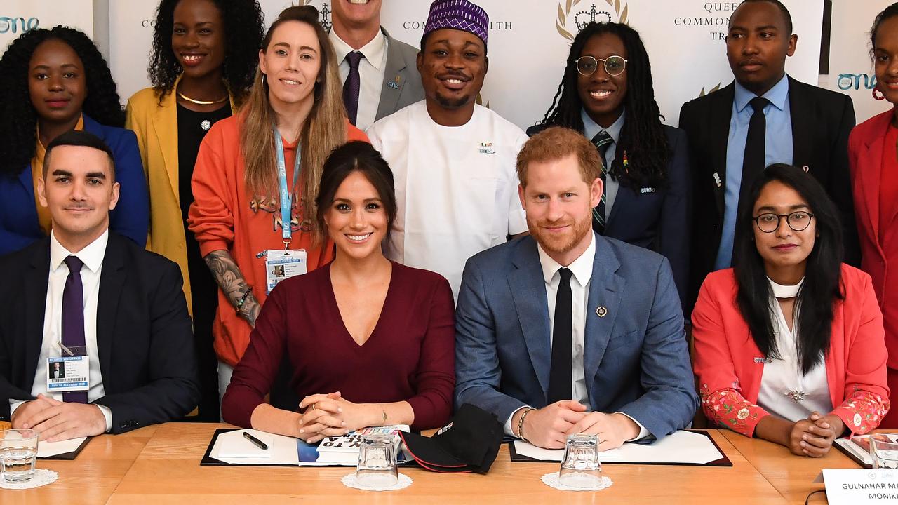 Meghan, Duchess of Sussex and Prince Harry, Duke of Sussex attend a roundtable discussion on gender equality with The Queens Commonwealth Trust (QCT) and One Young World at Windsor Castle. Picture: Jeremy Selwyn — WPA Pool/Getty Images.