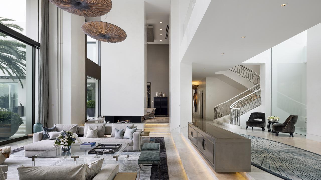 The huge living space with soaring ceilings.