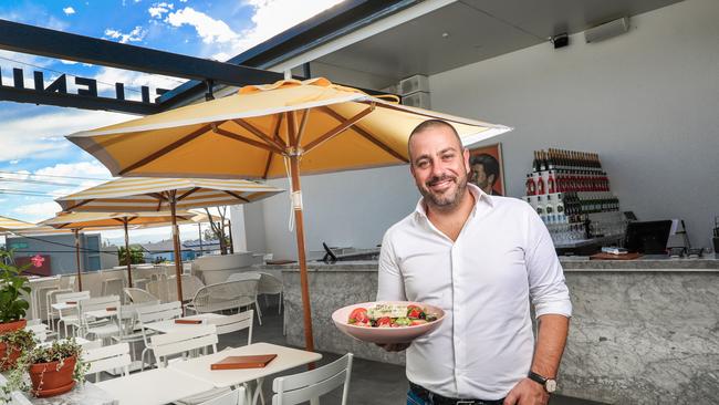 Restaurateur Simon Gloftis at the rooftop bar atop Hellenika at Nobby Beach. Picture: Nigel Hallett