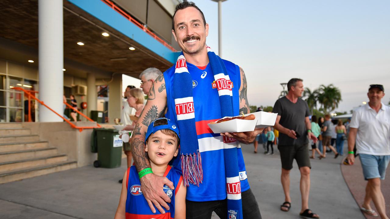 Casper Erwin and Iggy Erwin at the Gold Coast Suns match vs Western Bulldogs at TIO Stadium. Pic: Pema Tamang Pakhrin