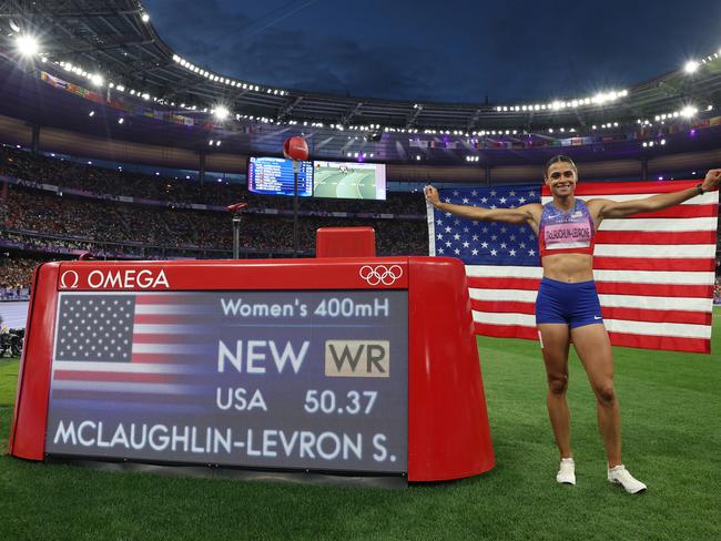 Sydney McLaughlin-Levrone set the new world record mark. Picture: Christian Petersen/Getty Images