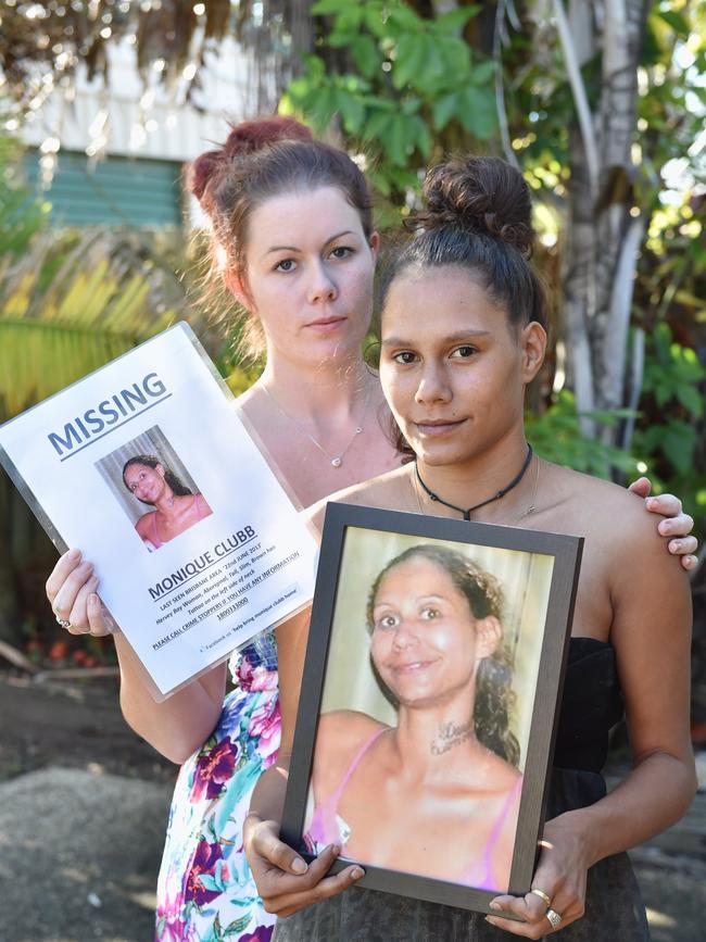 (L) Nikki Duncan (sister-in-law) and Minnie Clubb (younger sister) with photos of Monique Clubb. Photo: Alistair Brightman / Fraser Coast Chronicle