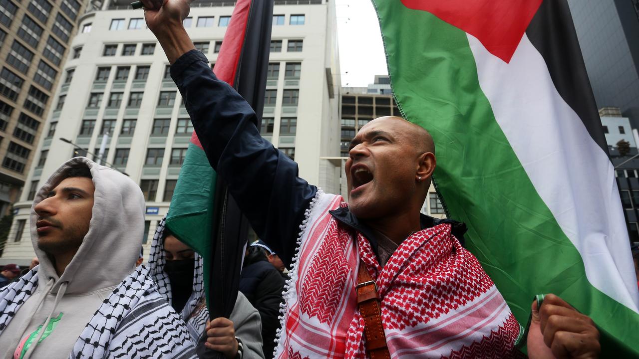  Pro-Palestine activists gather outside the NSW Labor Party Conference. Picture: Getty Images.