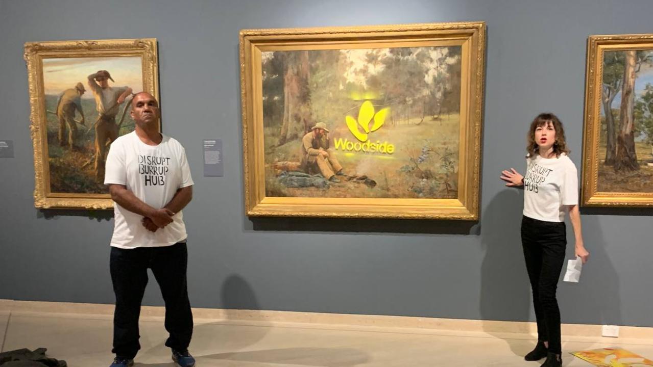 Climate protesters at the Art Gallery of WA. Picture: Disrupt Burrup Hub