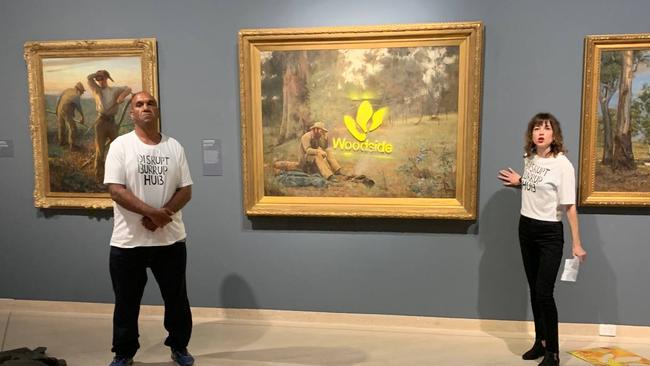 Climate protesters at the Art Gallery of WA. Picture: Disrupt Burrup Hub