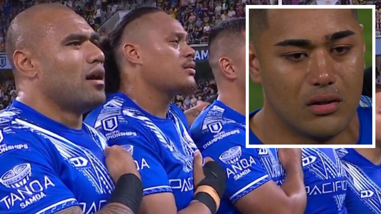 Australien gegen Samoa, emotionale samoanische Hymne. Die Tränen des Stars schmelzen die Herzen, Connolly Lemuelu