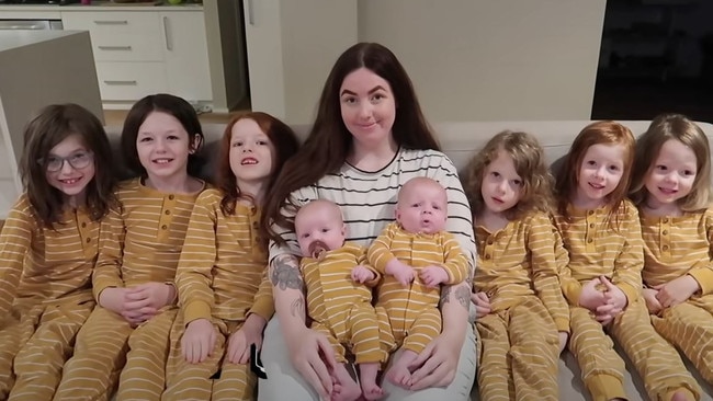 Chloe, 27, with her eight children. Picture: YouTube