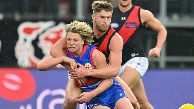 Cody Weightman is one player well known for the shrug while being tackled to draw a free kick. Picture: Getty Images