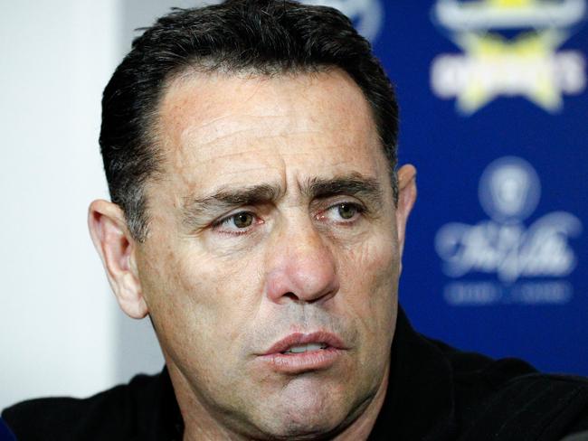 Shane Flanagan, Coach of the Sharks at the post game media conference, after the Round 24 NRL match between the North Queensland Cowboys and the Cronulla Sutherland Sharks at 1300SMILES Stadium in Townsville, Saturday, August 19, 2017. (AAP Image/Michael Chambers) NO ARCHIVING, EDITORIAL USE ONLY