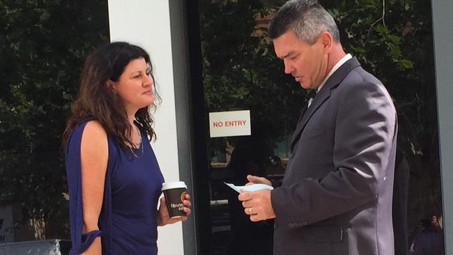 Craig Martin Ellis, 44, of Forresters Beach, leaving Wyong Local Court with unidentified woman. He was charged with perverting the course of justice and tampering with evidence which saw Bernard Nash successfully sue the police for wrongful arrest. Ellis was the manager of Shelly Beach Golf Club and chairman of Central Coast Tourism. Pic: Richard Noone