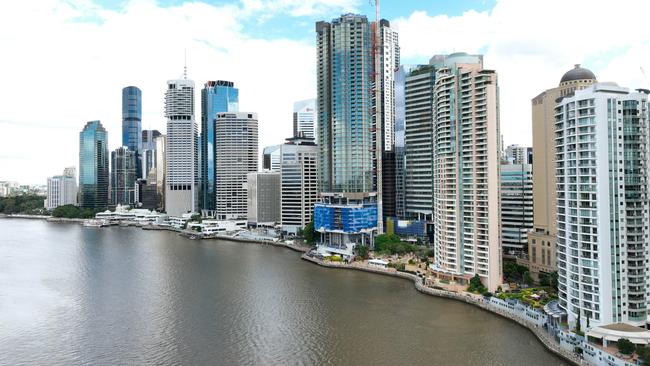 Aerial view of the Brisbane City, where a single room in a sharehouse will set you back, on average, $400 a week now. Picture: Brendan Radke