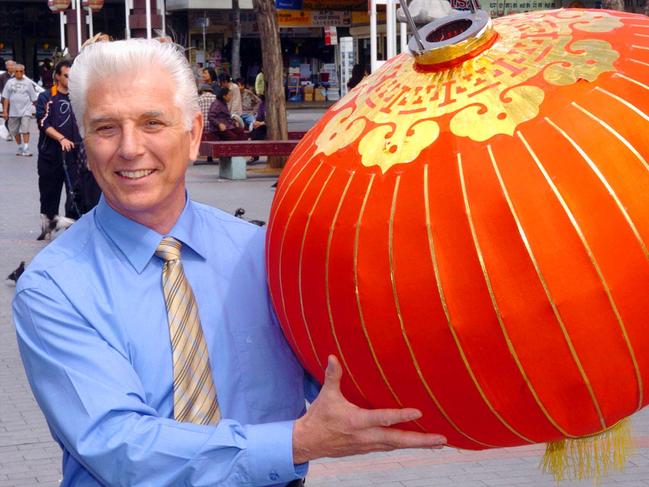 Former Fairfield Mayor Nick Lalich, gets ready to celebrate the Moon Festival, in Freedom Plaza Cabramatta in 2004. Picture: Nick Andrean.