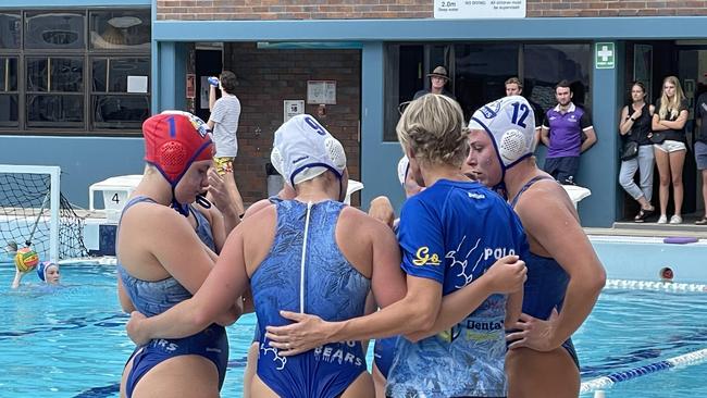 The Polo Bears St Rita's huddle with coach Naomi McCarthy ahead of the shoot out.