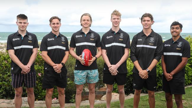 ADV Sport Port Adelaide AFL recruits Dylan Williams, Jackson Mead, Miles Bergman, Jake Pasini, Mitchell Georgiades and Trent Burgoyne at Grange, Adelaide (AAPImage/Russell Millard) NO ARCHIVING