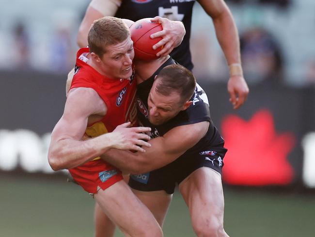 Carlton’s dominance at centre clearance was notable particularly against the usually dominant Suns. Picture: Michael Klein.