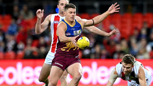 Dayne Zorko kicked three first-half goals but didn’t have a lot of support. Picture: Getty Images