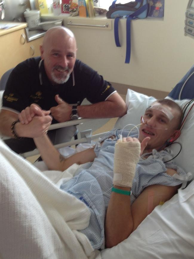 A long road to recovery: Dad, Doug, and Jason during his stay at the Royal Adelaide Hospital.