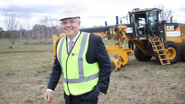 Prime Minister Scott Morrison at Badgerys Creek to launch the start of digging for the construction of the Western Sydney Airport. Picture: Richard Dobson