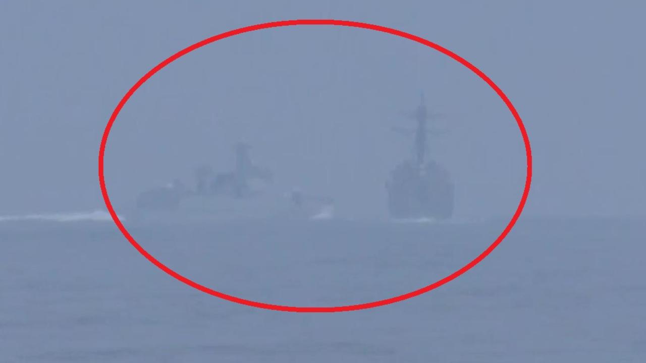 The close call brought the warships within 140m of each other. Picture: Twitter/Global News